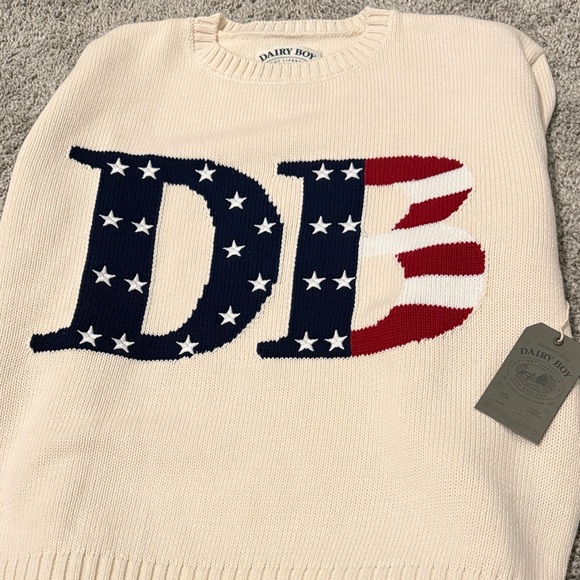 Dairy Boy Sweaters - Dairy Boy Cream American flag Sweater with DB Logo